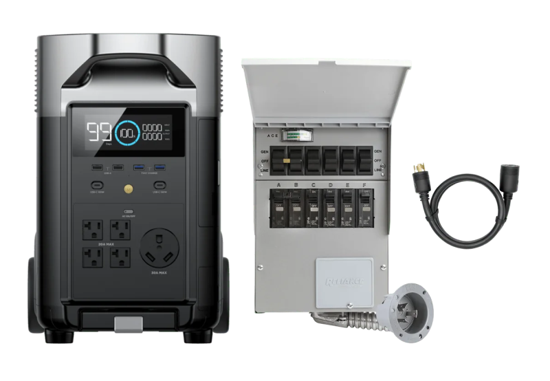 Portable power station with transfer switch for apartment emergency power setup