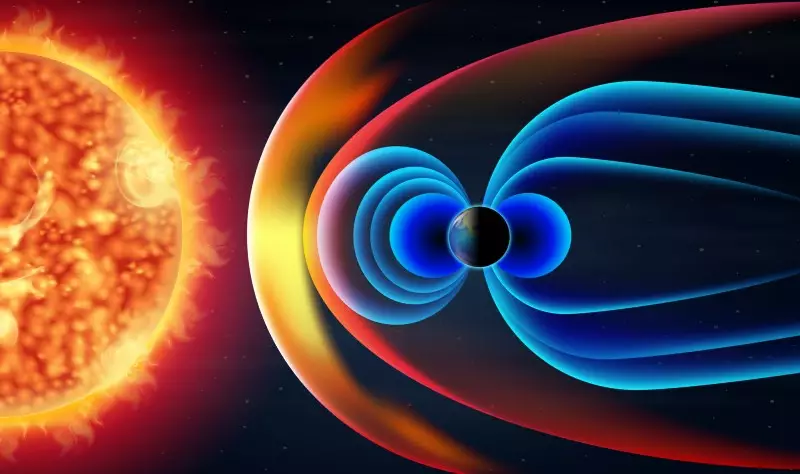 Color vector image demonstrating the magnitude of a CME headed towards the earth and its atmosphere.