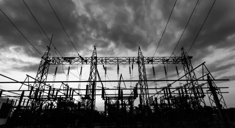 Color photo of a power grid outage.